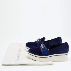Stella McCartney Blue Velvet And Faux Leather Binx Chain Platform Loafers Size 38 For Women -Stella McCartney Sales luxury women stella mccartney used shoes p648988 004