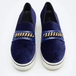 Stella McCartney Blue Velvet And Faux Leather Binx Chain Platform Loafers Size 38 For Women -Stella McCartney Sales luxury women stella mccartney used shoes p648988 007