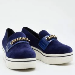 Stella McCartney Blue Velvet And Faux Leather Binx Chain Platform Loafers Size 38 For Women -Stella McCartney Sales luxury women stella mccartney used shoes p648988 008