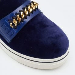 Stella McCartney Blue Velvet And Faux Leather Binx Chain Platform Loafers Size 38 For Women -Stella McCartney Sales luxury women stella mccartney used shoes p648988 009
