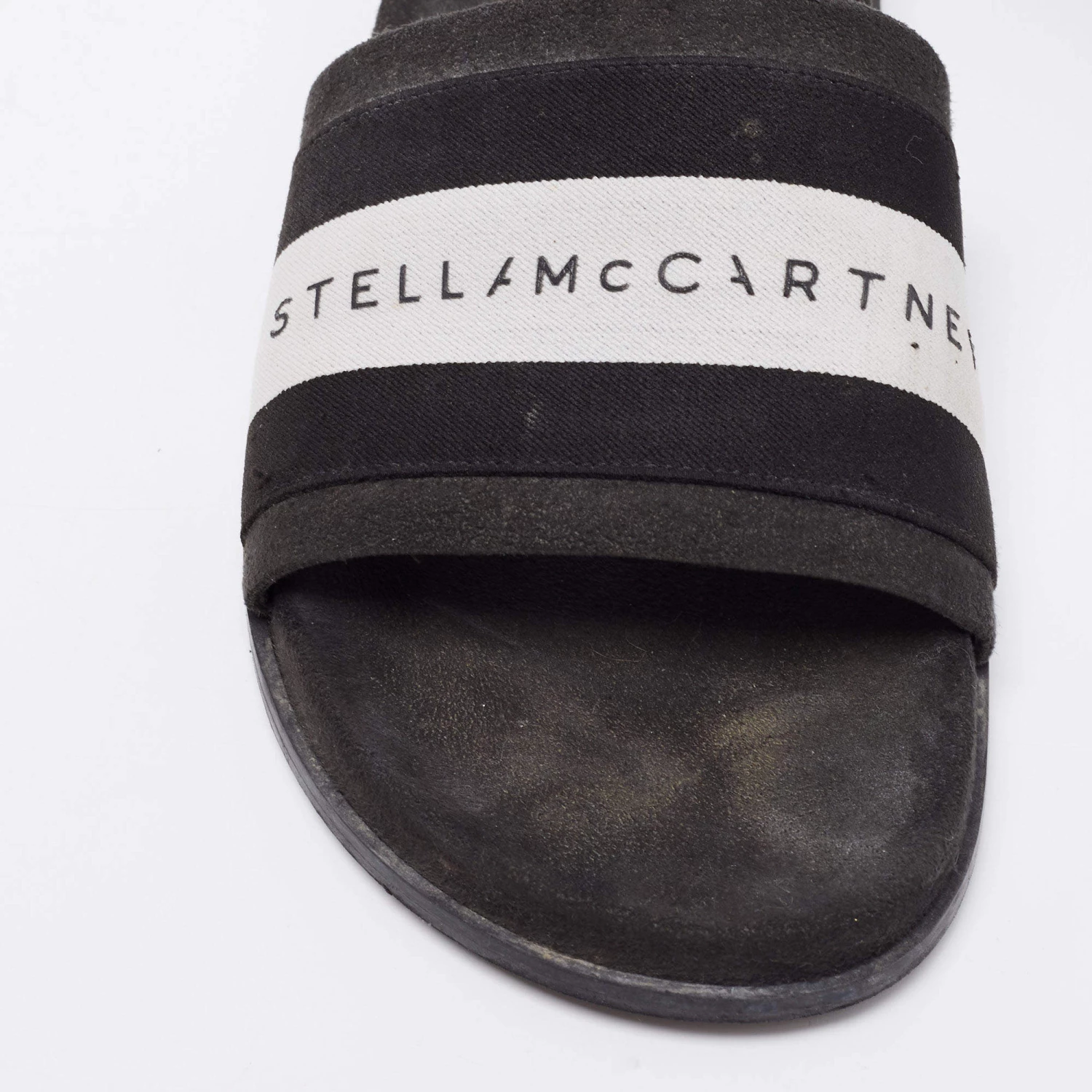 Stella McCartney Black/White Faux Suede And Canvas Logo Slide Slippers Size 36 For Women 9 Stella McCartney Black/White Faux Suede And Canvas Logo Slide Slippers Size 36 For Women - Image 7