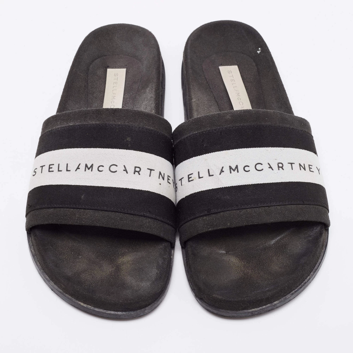 Stella McCartney Black/White Faux Suede And Canvas Logo Slide Slippers Size 36 For Women 5 Stella McCartney Black/White Faux Suede And Canvas Logo Slide Slippers Size 36 For Women - Image 3