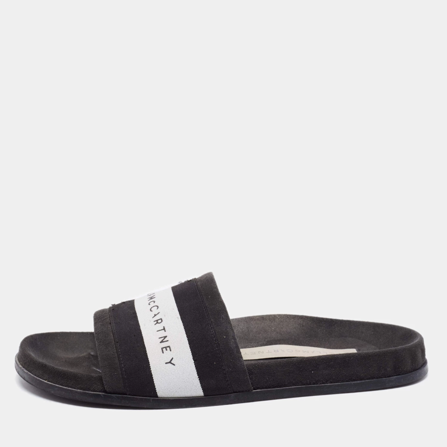 Stella McCartney Black/White Faux Suede And Canvas Logo Slide Slippers Size 36 For Women 3 Stella McCartney Black/White Faux Suede And Canvas Logo Slide Slippers Size 36 For Women