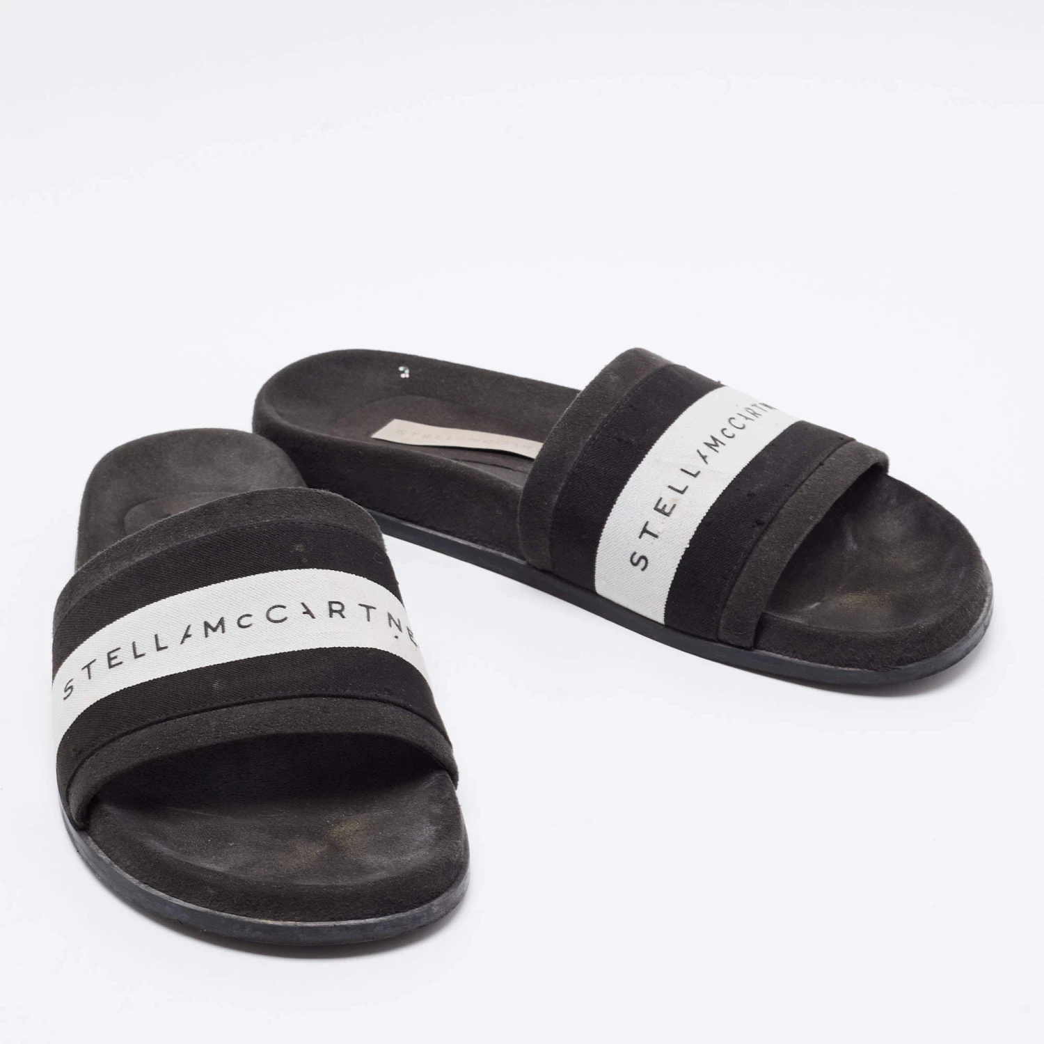 Stella McCartney Black/White Faux Suede And Canvas Logo Slide Slippers Size 36 For Women 6 Stella McCartney Black/White Faux Suede And Canvas Logo Slide Slippers Size 36 For Women - Image 4