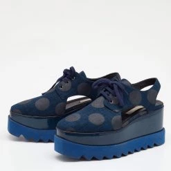Stella McCartney Blue Canvas Elyse Cut-Out Platform Derby Size 37 For Women -Stella McCartney Sales luxury women stella mccartney used shoes p661113 003
