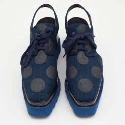 Stella McCartney Blue Canvas Elyse Cut-Out Platform Derby Size 37 For Women -Stella McCartney Sales luxury women stella mccartney used shoes p661113 004