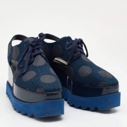 Stella McCartney Blue Canvas Elyse Cut-Out Platform Derby Size 37 For Women -Stella McCartney Sales luxury women stella mccartney used shoes p661113 005