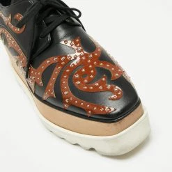 Stella McCartney Black/Brown Studded Appliquéd Faux Leather Platform Lace Up Derby Size 39 For Women -Stella McCartney Sales luxury women stella mccartney used shoes p663031 005