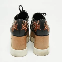 Stella McCartney Black/Brown Studded Appliquéd Faux Leather Platform Lace Up Derby Size 39 For Women -Stella McCartney Sales luxury women stella mccartney used shoes p663031 006