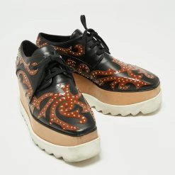 Stella McCartney Black/Brown Studded Appliquéd Faux Leather Platform Lace Up Derby Size 39 For Women -Stella McCartney Sales luxury women stella mccartney used shoes p663031 007