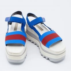 Stella McCartney Blue/Red Fabric Striped Platform Sandals Size 37 For Women -Stella McCartney Sales luxury women stella mccartney used shoes p664364 001