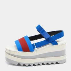 Stella McCartney Blue/Red Fabric Striped Platform Sandals Size 37 For Women