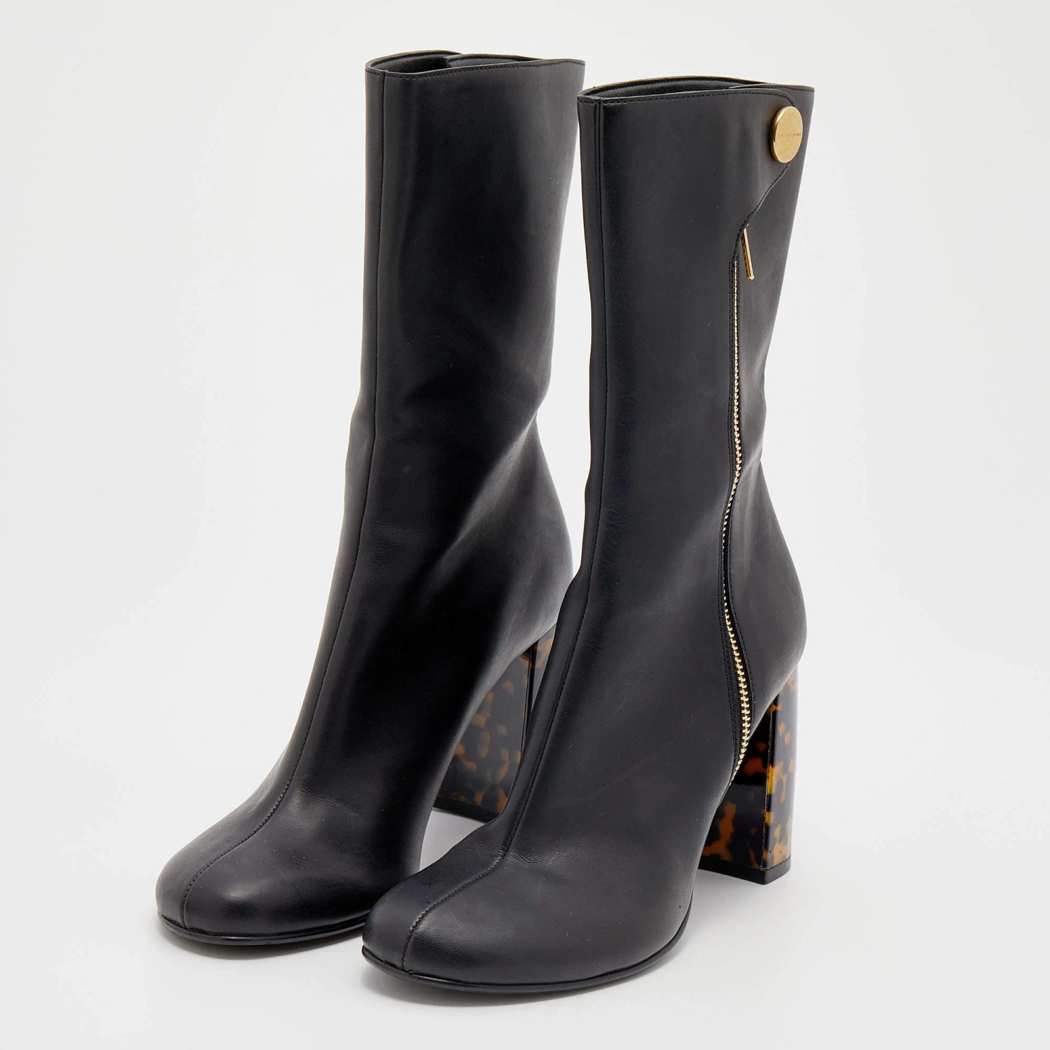 Stella McCartney Black Faux Leather Tortoise Block Heel "Percy" Ankle Boots Size 37 For Women 4 Stella McCartney Black Faux Leather Tortoise Block Heel "Percy" Ankle Boots Size 37 For Women - Image 2