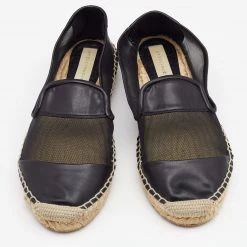 Stella McCartney Black Faux Leather And Mesh Sheer Panel Espadrilles Size 38 For Women -Stella McCartney Sales luxury women stella mccartney used shoes p666461 004