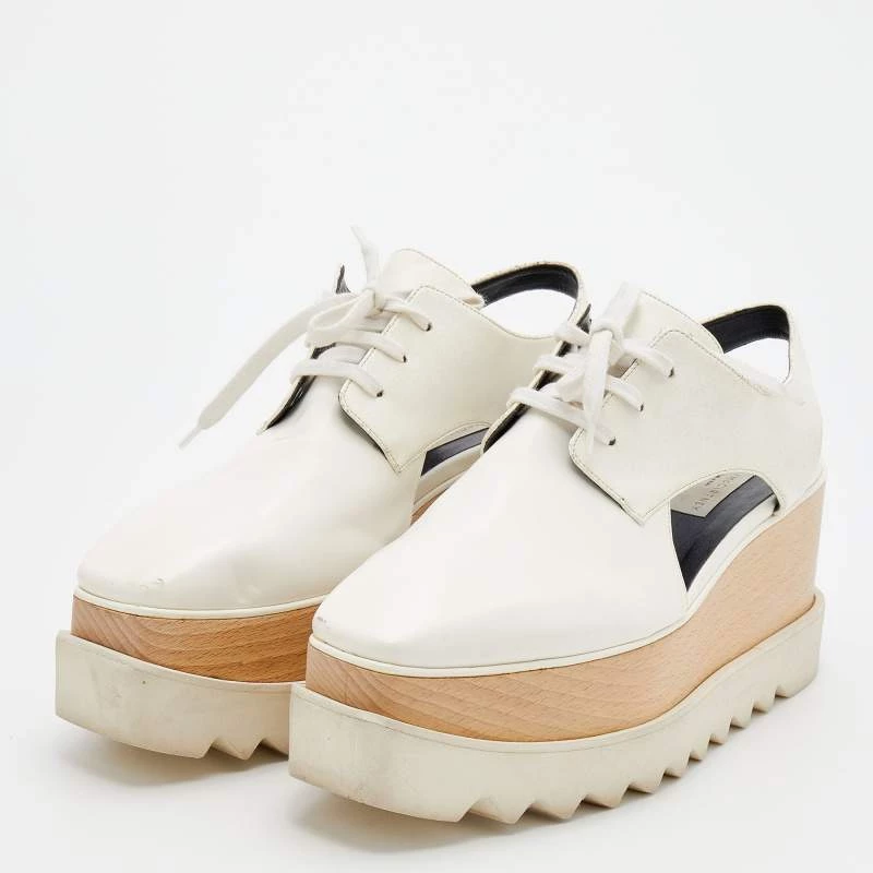 Stella McCartney White Faux Leather Elyse Cut Out Platform Lace Up Derby Size 40 For Women 4 Stella McCartney White Faux Leather Elyse Cut Out Platform Lace Up Derby Size 40 For Women - Image 2