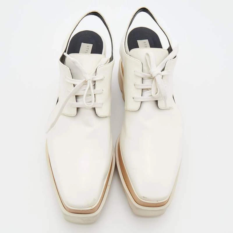 Stella McCartney White Faux Leather Elyse Cut Out Platform Lace Up Derby Size 40 For Women 5 Stella McCartney White Faux Leather Elyse Cut Out Platform Lace Up Derby Size 40 For Women - Image 3