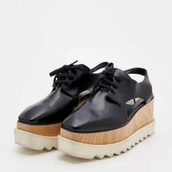 Stella McCartney Black Faux Leather Elyse Cut Out Platform Lace Up Derby Size 40 For Women -Stella McCartney Sales luxury women stella mccartney used shoes p668381 003