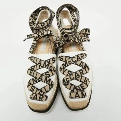 Stella McCartney White/Beige Canvas And Cotton Blend Gaia Ankle Wrap Espadrilles Sandals Size 39 For Women -Stella McCartney Sales luxury women stella mccartney used shoes p669095 009