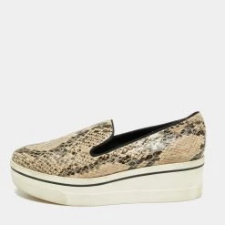 Stella McCartney Beige/Cream Faux Python Platform Slip On Sneakers Size 38 For Women