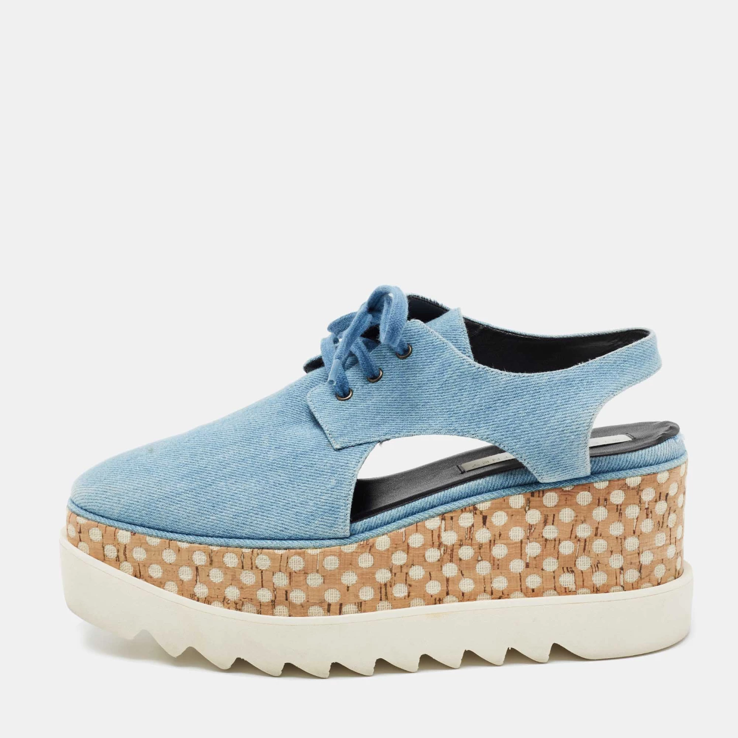 Stella McCartney Blue Cut Out Denim Elyse Platform Derby Sneakers Size 39 For Women 3 Stella McCartney Blue Cut Out Denim Elyse Platform Derby Sneakers Size 39 For Women