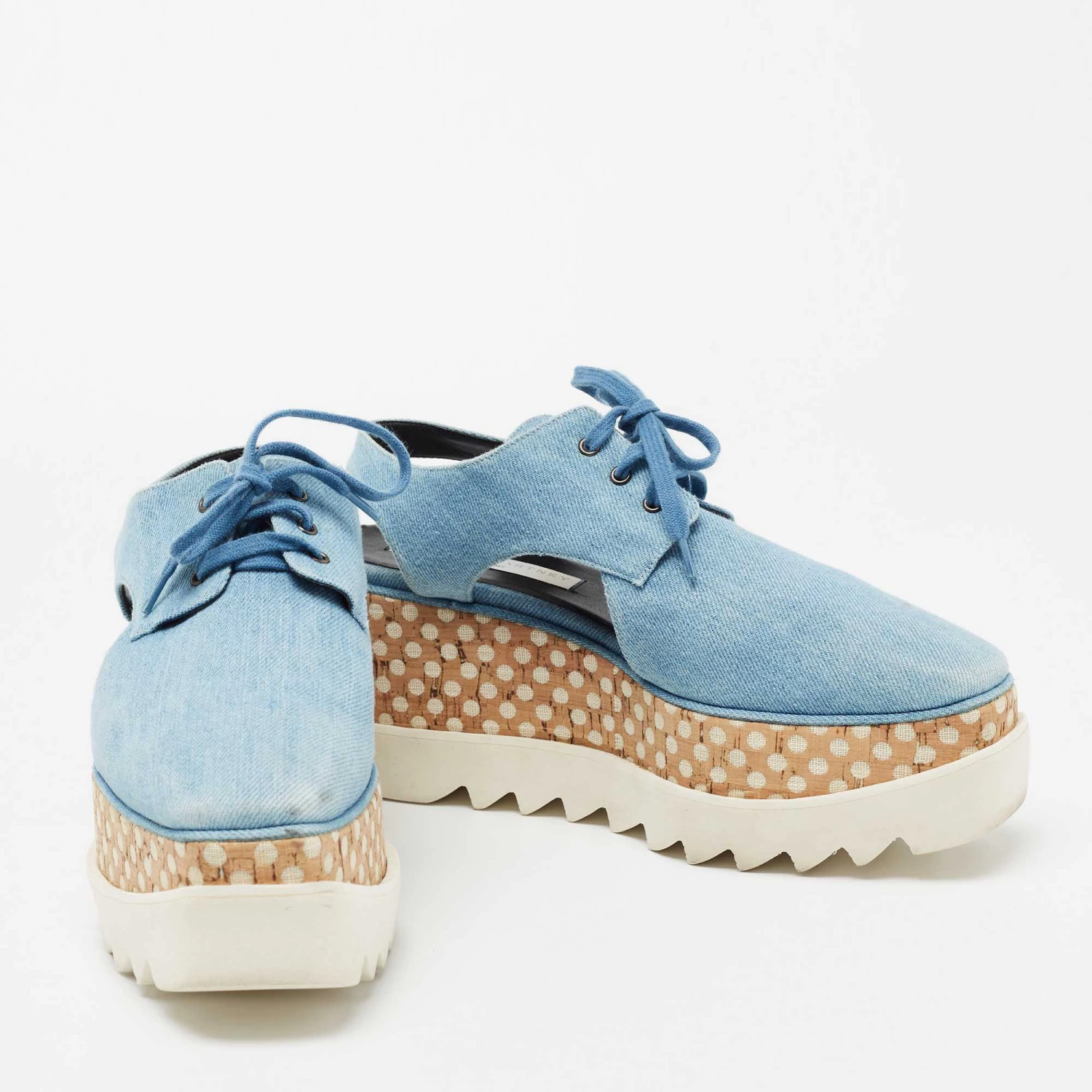 Stella McCartney Blue Cut Out Denim Elyse Platform Derby Sneakers Size 39 For Women 6 Stella McCartney Blue Cut Out Denim Elyse Platform Derby Sneakers Size 39 For Women - Image 4