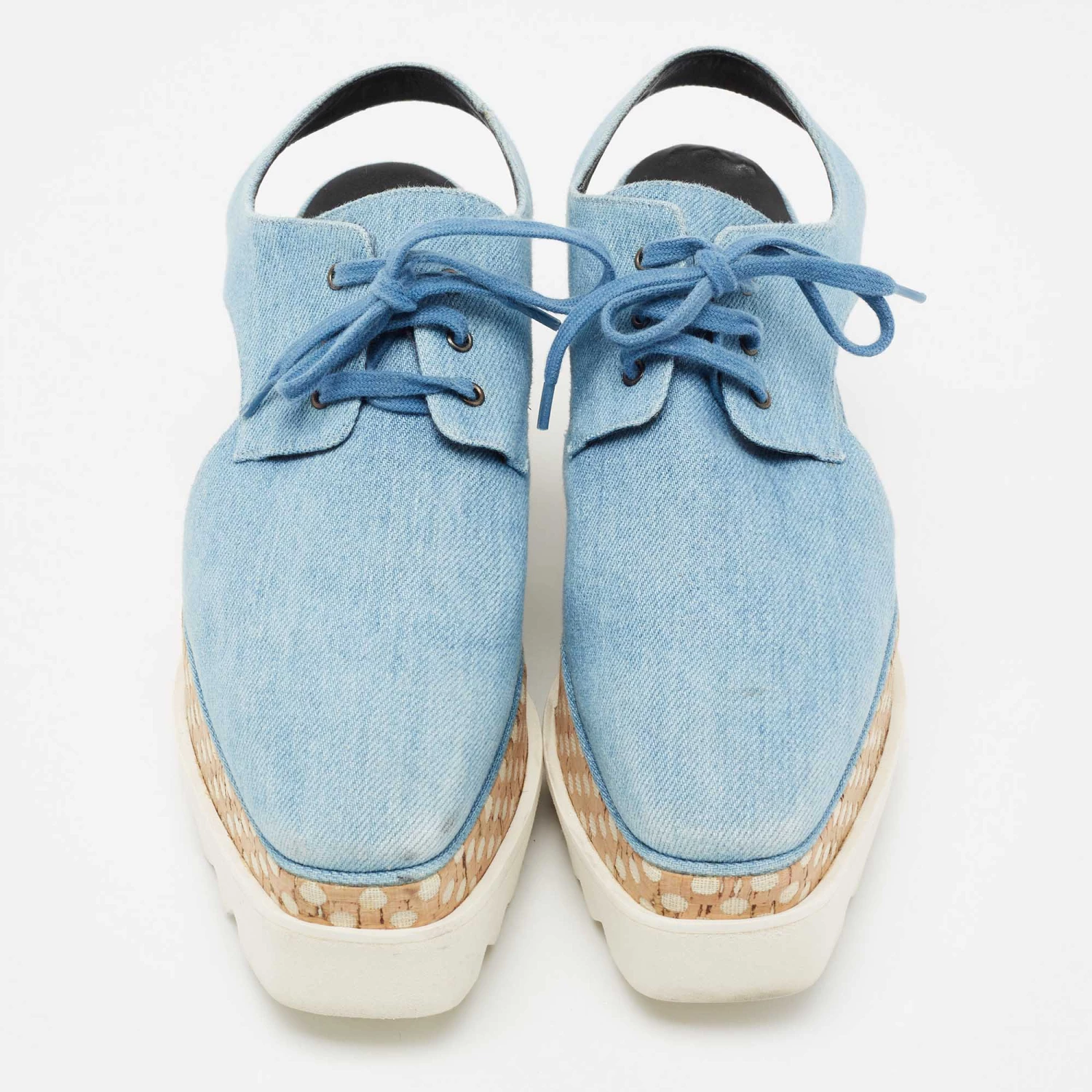 Stella McCartney Blue Cut Out Denim Elyse Platform Derby Sneakers Size 39 For Women 5 Stella McCartney Blue Cut Out Denim Elyse Platform Derby Sneakers Size 39 For Women - Image 3