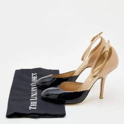 Stella McCartney Beige/ Black Faux Patent Leather D'orsay Pumps Size 37.5 For Women -Stella McCartney Sales luxury women stella mccartney used shoes p671343 002