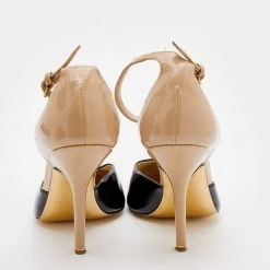 Stella McCartney Beige/ Black Faux Patent Leather D'orsay Pumps Size 37.5 For Women -Stella McCartney Sales luxury women stella mccartney used shoes p671343 007