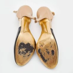 Stella McCartney Beige/ Black Faux Patent Leather D'orsay Pumps Size 37.5 For Women -Stella McCartney Sales luxury women stella mccartney used shoes p671343 008