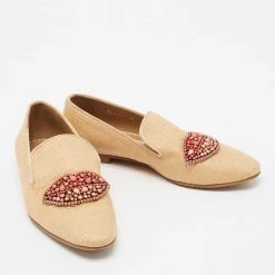 Stella McCartney Brown Woven Raffia Embellishment Tatami Smoking Slippers Size 35 For Women -Stella McCartney Sales luxury women stella mccartney used shoes p674819 004