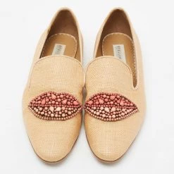 Stella McCartney Brown Woven Raffia Embellishment Tatami Smoking Slippers Size 35 For Women -Stella McCartney Sales luxury women stella mccartney used shoes p674819 005