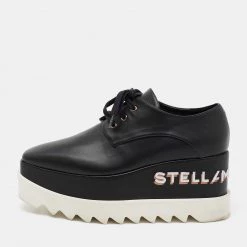 Stella McCartney Black Faux Leather Elyse Platform Lace Up Derby Size 36 For Women