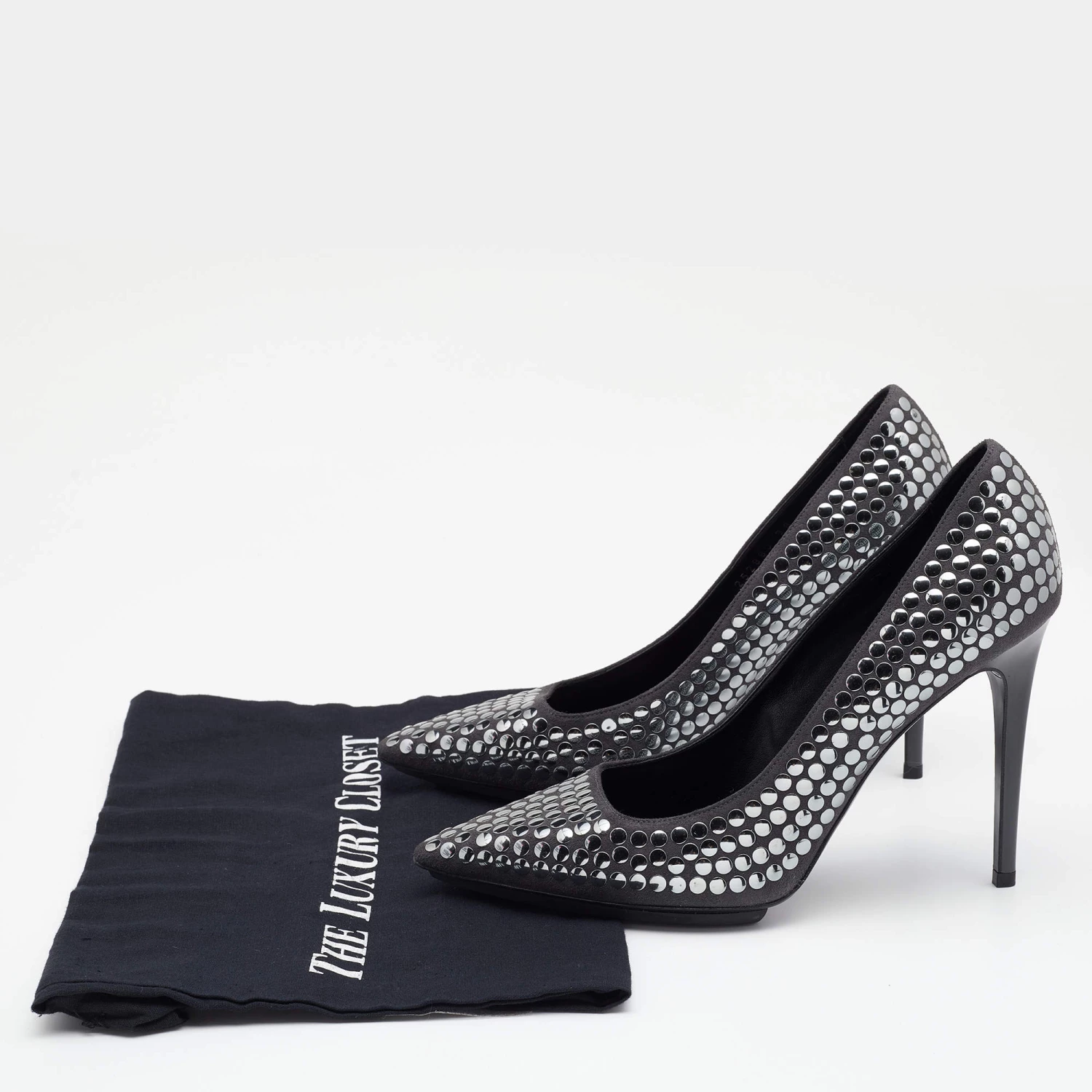 Stella McCartney Grey Studded Faux Suede Pumps Size 38 For Women 11 Stella McCartney Grey Studded Faux Suede Pumps Size 38 For Women - Image 9