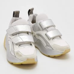 Stella McCartney White/Silver Faux Leather And Faux Suede Eclypse Velcro Sneakers Size 37 For Women -Stella McCartney Sales luxury women stella mccartney used shoes p680949 005