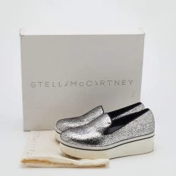 Stella McCartney Metallic Silver Faux Crinkled Leather Binx Platform Slip On Sneakers Size 38 For Women -Stella McCartney Sales luxury women stella mccartney used shoes p681748 001
