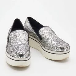 Stella McCartney Metallic Silver Faux Crinkled Leather Binx Platform Slip On Sneakers Size 38 For Women -Stella McCartney Sales luxury women stella mccartney used shoes p681748 005