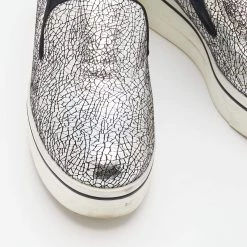 Stella McCartney Metallic Silver Faux Crinkled Leather Binx Platform Slip On Sneakers Size 38 For Women -Stella McCartney Sales luxury women stella mccartney used shoes p681748 006