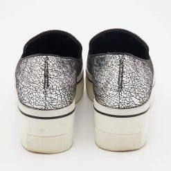 Stella McCartney Metallic Silver Faux Crinkled Leather Binx Platform Slip On Sneakers Size 38 For Women -Stella McCartney Sales luxury women stella mccartney used shoes p681748 007
