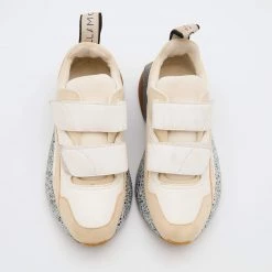 Stella McCartney Cream/White Faux Suede And Faux Leather Eclypse Velcro Strap Sneakers Size 35 For Women -Stella McCartney Sales luxury women stella mccartney used shoes p683348 004