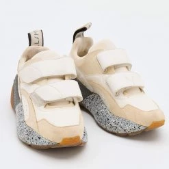 Stella McCartney Cream/White Faux Suede And Faux Leather Eclypse Velcro Strap Sneakers Size 35 For Women -Stella McCartney Sales luxury women stella mccartney used shoes p683348 005