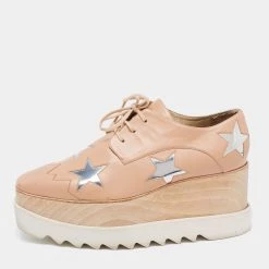 Stella McCartney Beige Faux Leather Elyse Star Platform Derby Sneakers Size 40 For Women