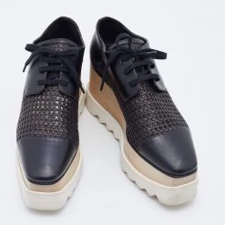 Stella McCartney Black Woven Faux Leather Elyse Platform Derby Size 38 For Women -Stella McCartney Sales luxury women stella mccartney used shoes p686493 001