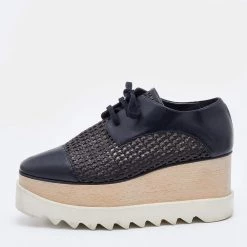 Stella McCartney Black Woven Faux Leather Elyse Platform Derby Size 38 For Women