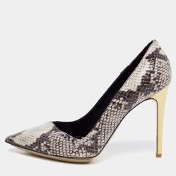Stella McCartney Tri Color Faux Patent And Snakeskin Embossed Leather D'orsay Pumps Size 38.5 For Women