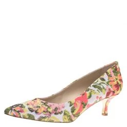 Stella McCartney Pink Floral Jacquard Gwen Pointed Toe Pumps Size 38.5 For Women