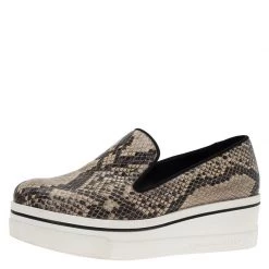 Stella McCartney Grey Faux Python Creeper Platform Sneakers Size 38 For Women