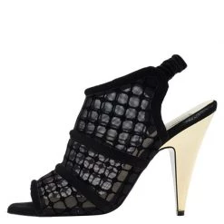 Stella McCartney Black Faux Suede And Mesh Slingback Sandals Size 37.5 For Women -Stella McCartney Sales luxury women stella mccartney used shoes p74700 002