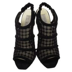 Stella McCartney Black Faux Suede And Mesh Slingback Sandals Size 37.5 For Women -Stella McCartney Sales luxury women stella mccartney used shoes p74700 003