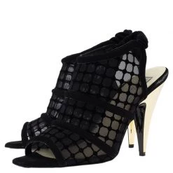 Stella McCartney Black Faux Suede And Mesh Slingback Sandals Size 37.5 For Women -Stella McCartney Sales luxury women stella mccartney used shoes p74700 004