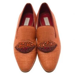 Stella Mccartney Orange Raffia Beaded Lips Smoking Slippers Size 37.5 For Women -Stella McCartney Sales luxury women stella mccartney used shoes p77301 003